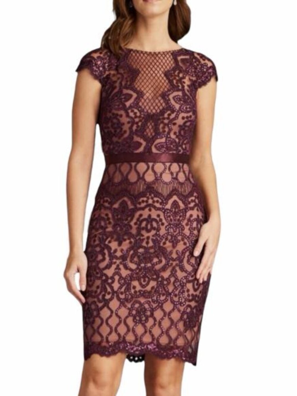 Tadashi Shoji Sequin Lace Body-Con Cocktail Dress-Size 14
